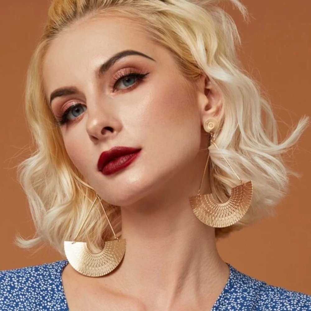 Gold-tone Statement Crescent Hoop Drop Earrings